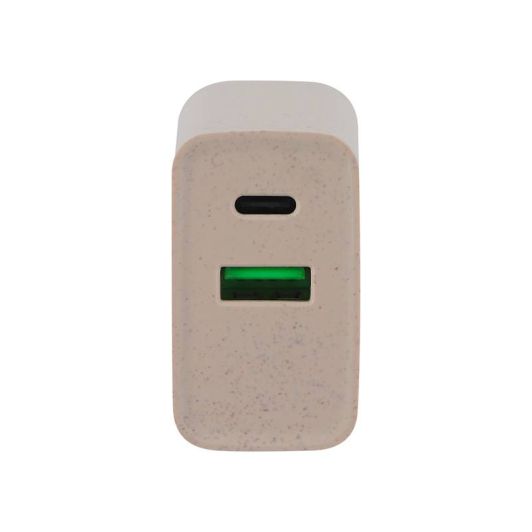 Chargeur secteur éco 2 ports USB-C et USB EDENWOOD 20W Beige