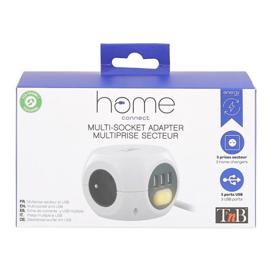 Multiprise 2 en 1 TNB 3 prises + 3 USB Blanche - Cable 1.43m
