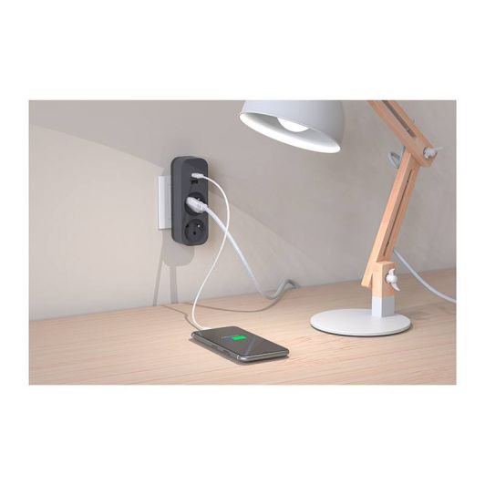 Biplite QUARX 2x16A + 1 USB + 1 USB-C Noire