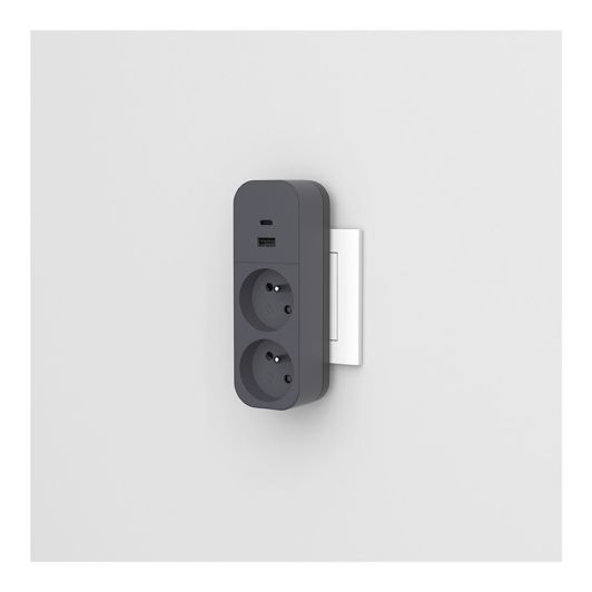 Biplite QUARX 2x16A + 1 USB + 1 USB-C Noire