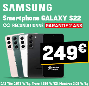 Smartphone SAMSUNG Galaxy S22 5G 128Go Noir Reconditionné Grade A+ Batterie Neuve - Garantie 2 ans (existe en 4 coloris)
