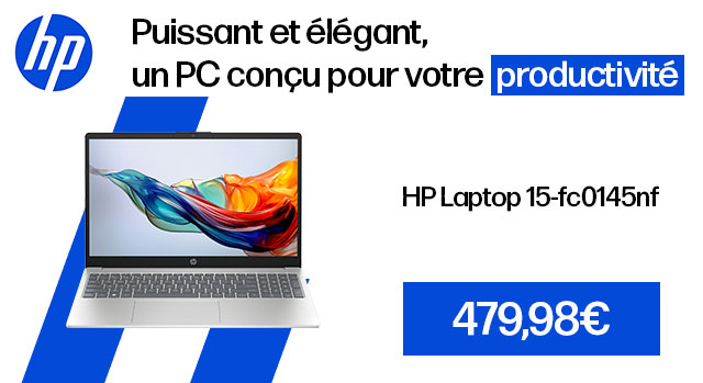 HP, puissant et élégant, un PC conçu pour votre productivité, HP Laptop 15-fc0145nf à 479,98€
