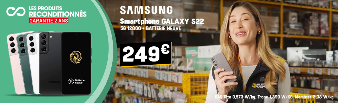 Smartphone SAMSUNG Galaxy S22 5G 128Go Noir Reconditionné Grade A+ Batterie Neuve - Garantie 2 ans (existe en 4 coloris)