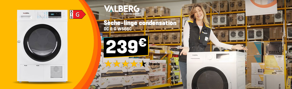 Sèche-linge à condensation VALBERG - classe énergétique G