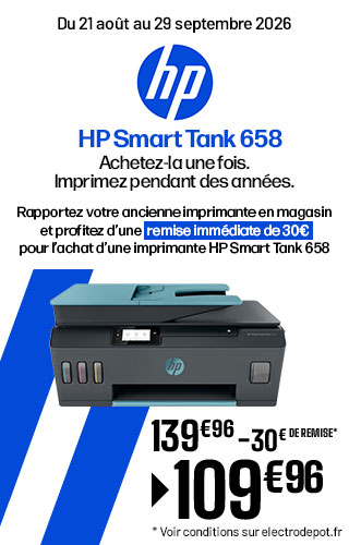 HP Smart Tank 658 - 30€ de remise imédiate de 30€