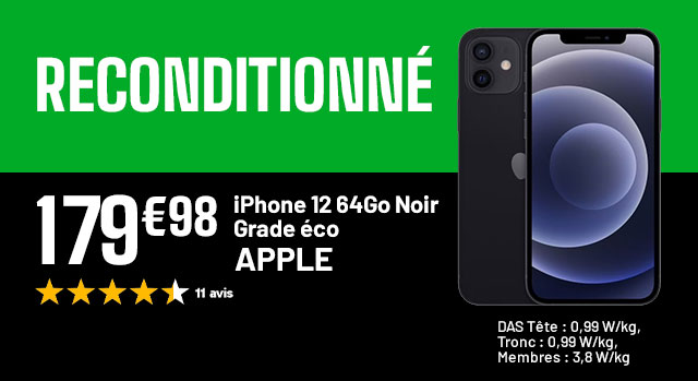 iPhone 12 64Go Noir - Reconditionné - 179€98