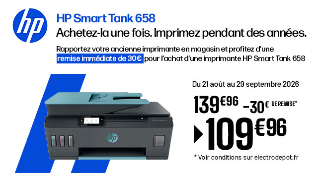 HP Smart Tank 658 - 30€ de remise imédiate de 30€