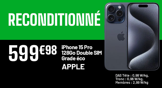 Produit reconditionné - Iphone 15 pro 128Go Double SIM Grade éco - Apple - 599€98
