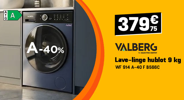 Lave-linge hublot 9 kg VALBERG 379€75