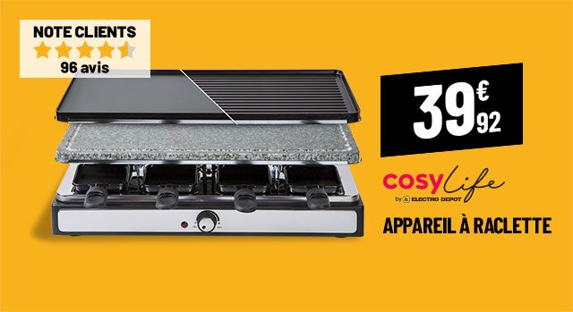 Raclette COSYLIFE CL-R8P + grill + pierre 8 personnes