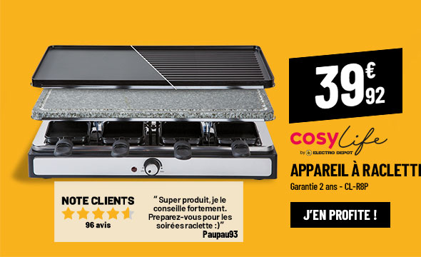 Raclette COSYLIFE CL-R8P + grill + pierre 8 personnes